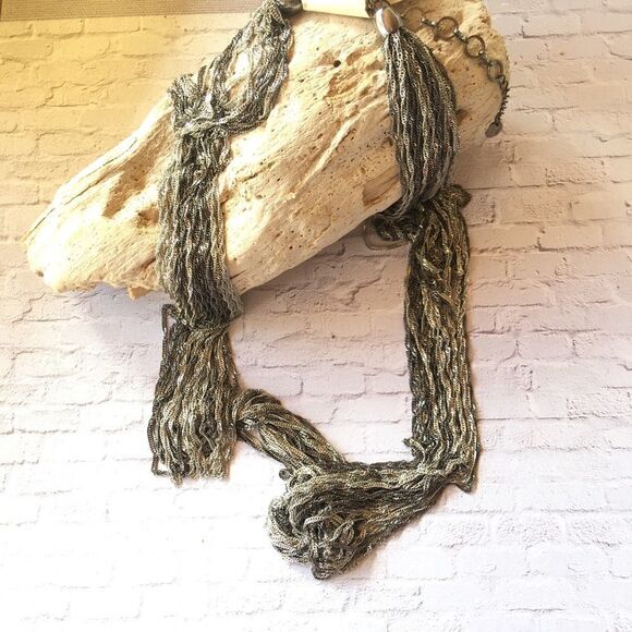 Gunmetal & Silver multi chain statement necklace - Picture 1 of 5